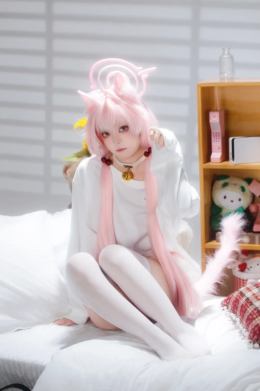 蔚蓝档案, 猫耳少女, 小鸟游星野cos, 居家氛围感, 白丝cos - 第3张