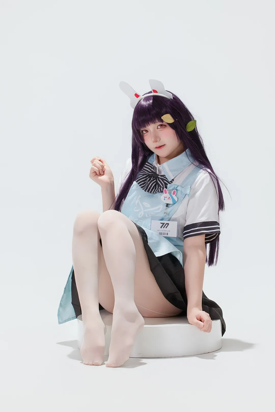蔚藍檔案, 二次元cos, 霞澤美遊cos, 白絲穿搭, 甜妹cosplay