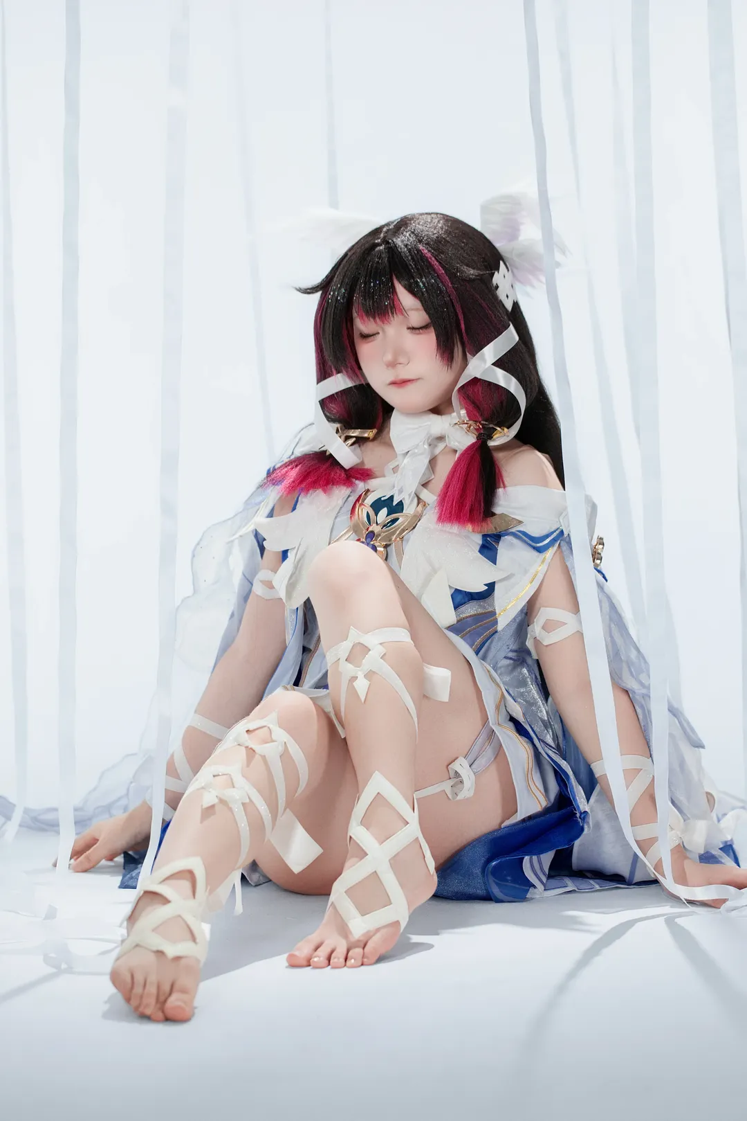 原神, 哥伦比娅cos, cosplay正片, 轻纱绑带, 白羽少女 - 第2张