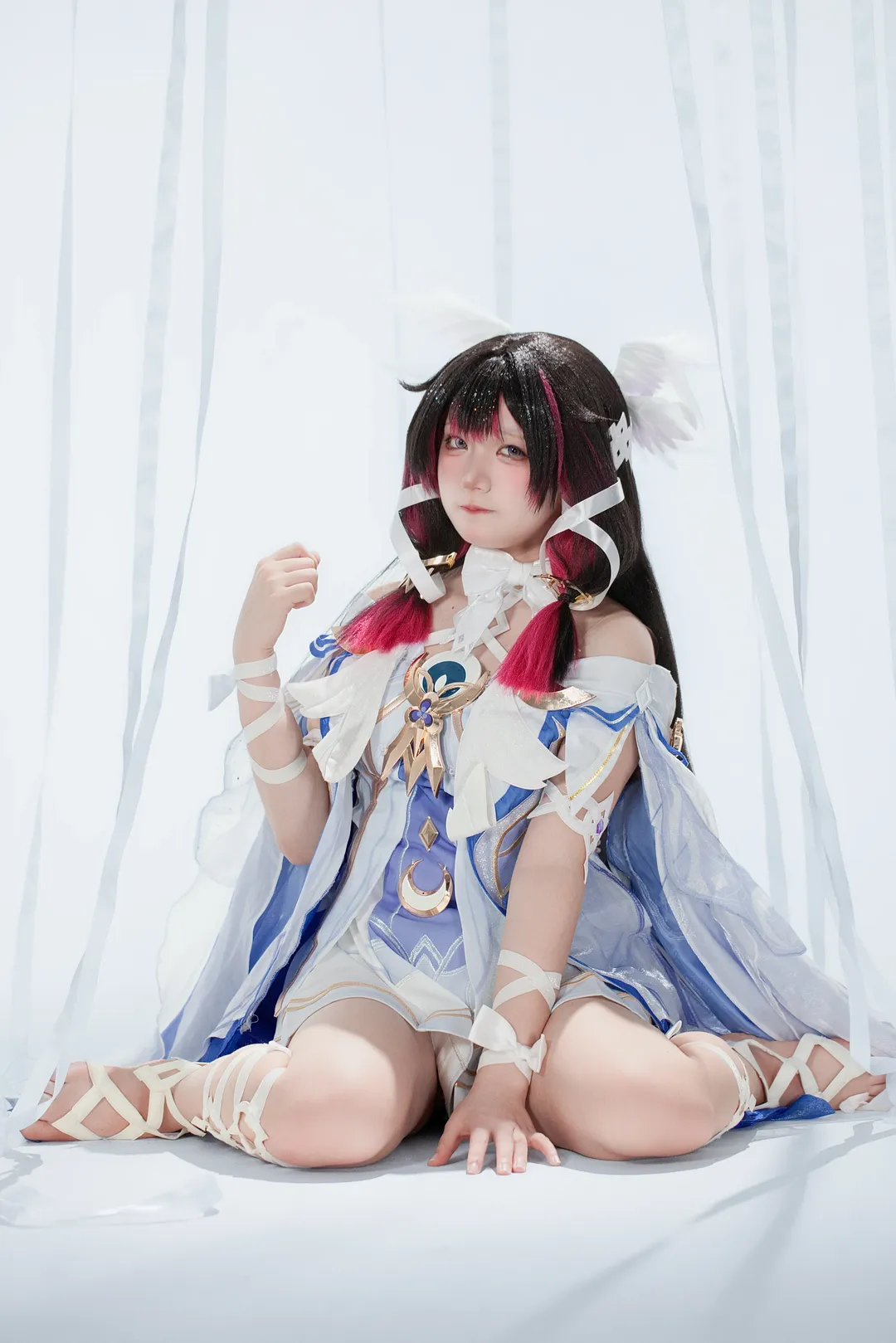 原神, 哥伦比娅cos, cosplay正片, 轻纱绑带, 白羽少女 - 第3张