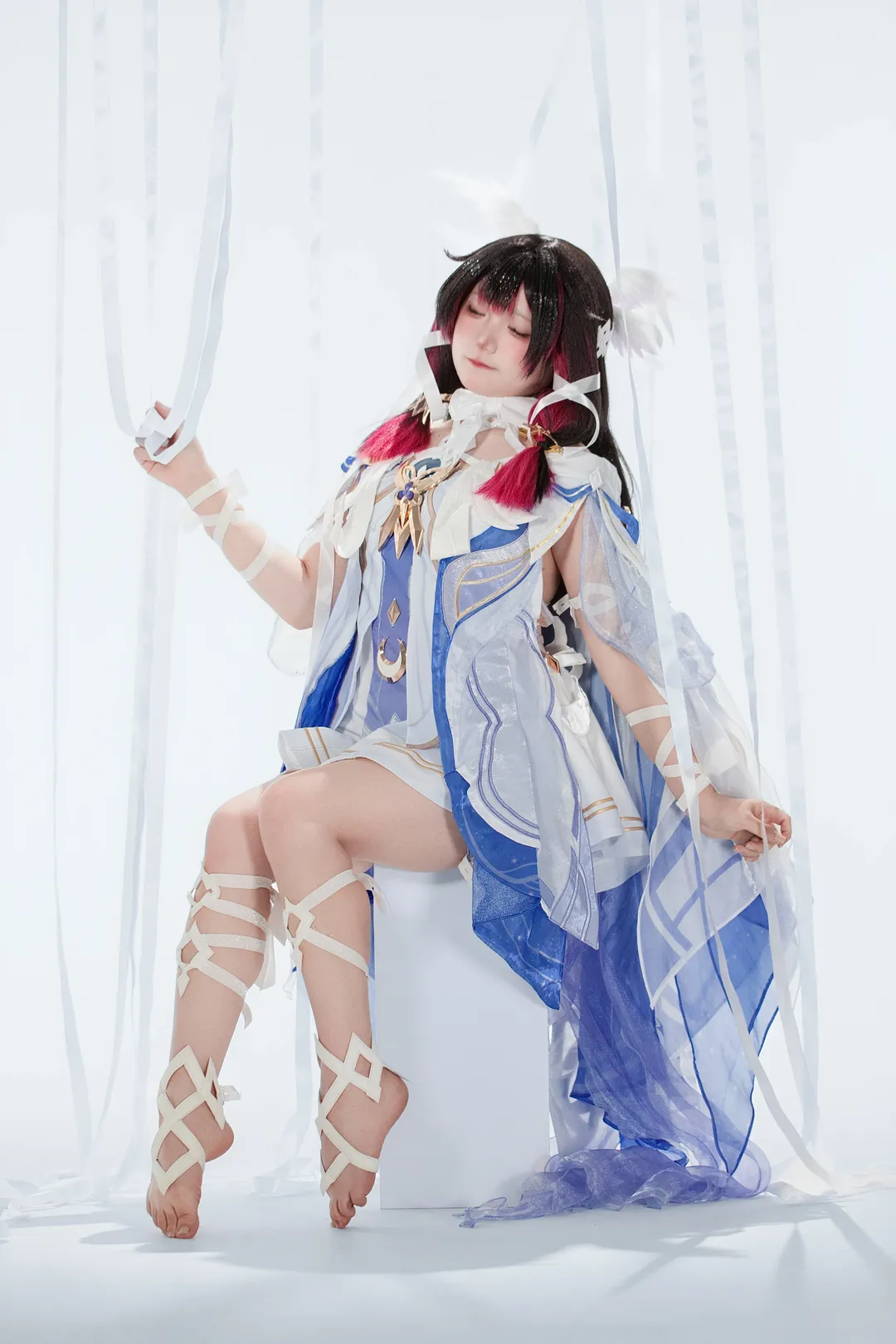 原神, 哥伦比娅cos, cosplay正片, 轻纱绑带, 白羽少女 - 第4张