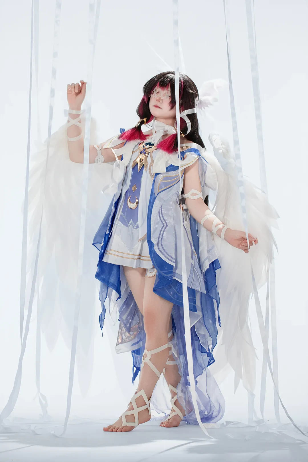 原神, 哥伦比娅cos, cosplay正片, 轻纱绑带, 白羽少女 - 第5张
