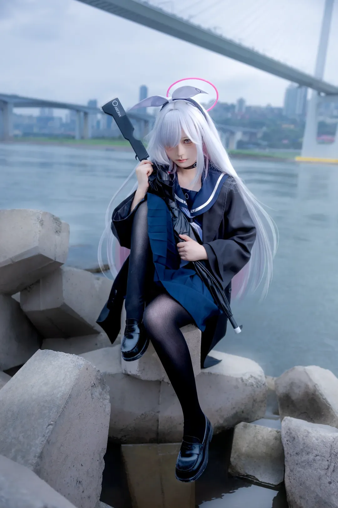 蔚蓝档案, 氛围感摄影, 普拉娜cos, 水手服cosplay, 黑色连裤袜