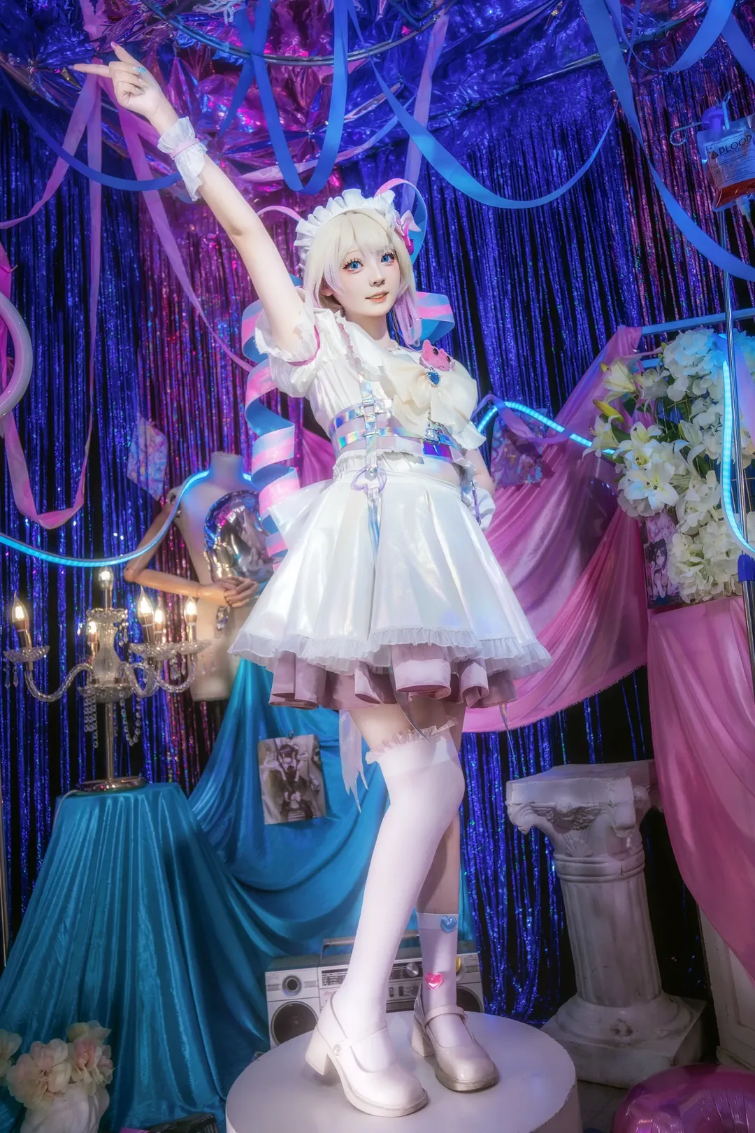 Cosplay, 超天酱cos, 白丝穿搭, 霓虹光影, 主播女孩重度依赖 - 第10张
