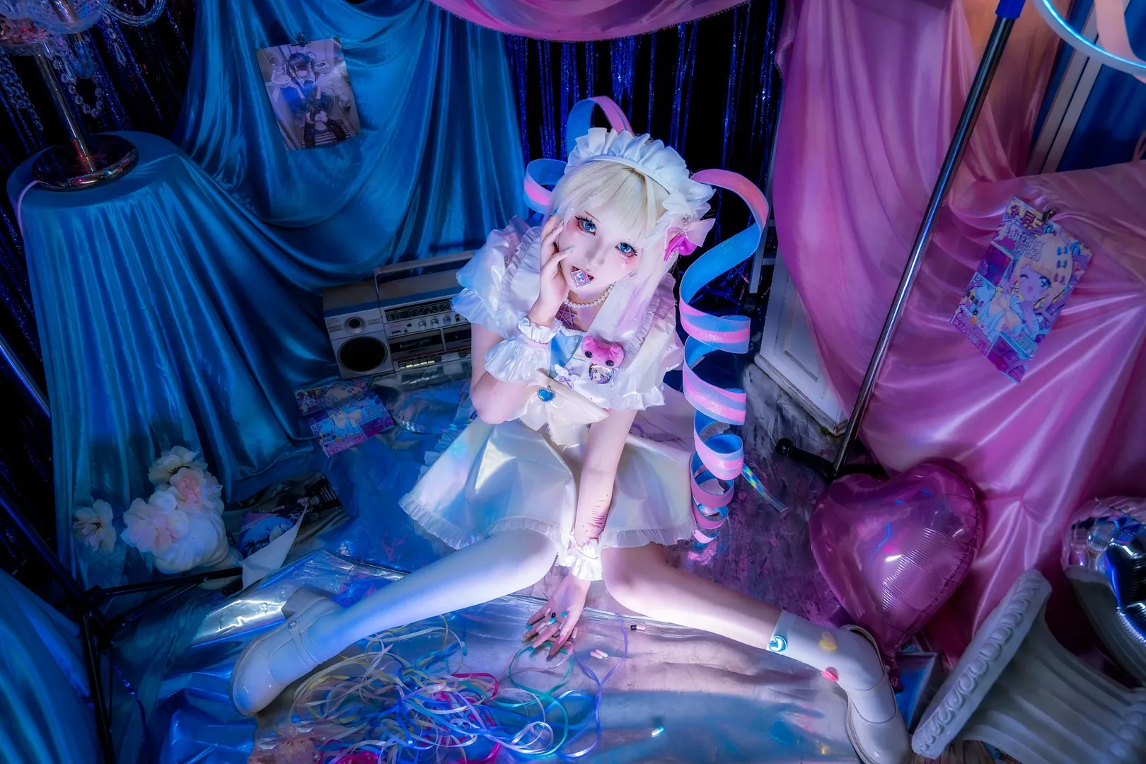 Cosplay, 超天酱cos, 白丝穿搭, 霓虹光影, 主播女孩重度依赖 - 第11张