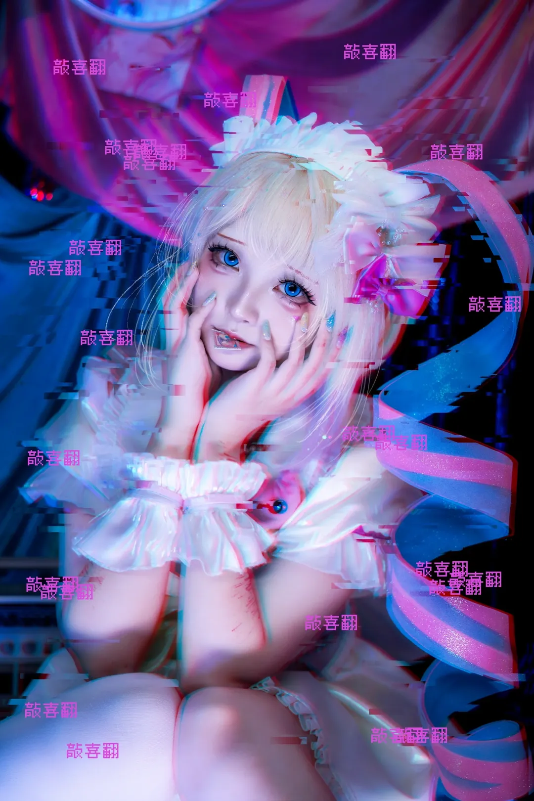 Cosplay, 超天酱cos, 白丝穿搭, 霓虹光影, 主播女孩重度依赖 - 第3张