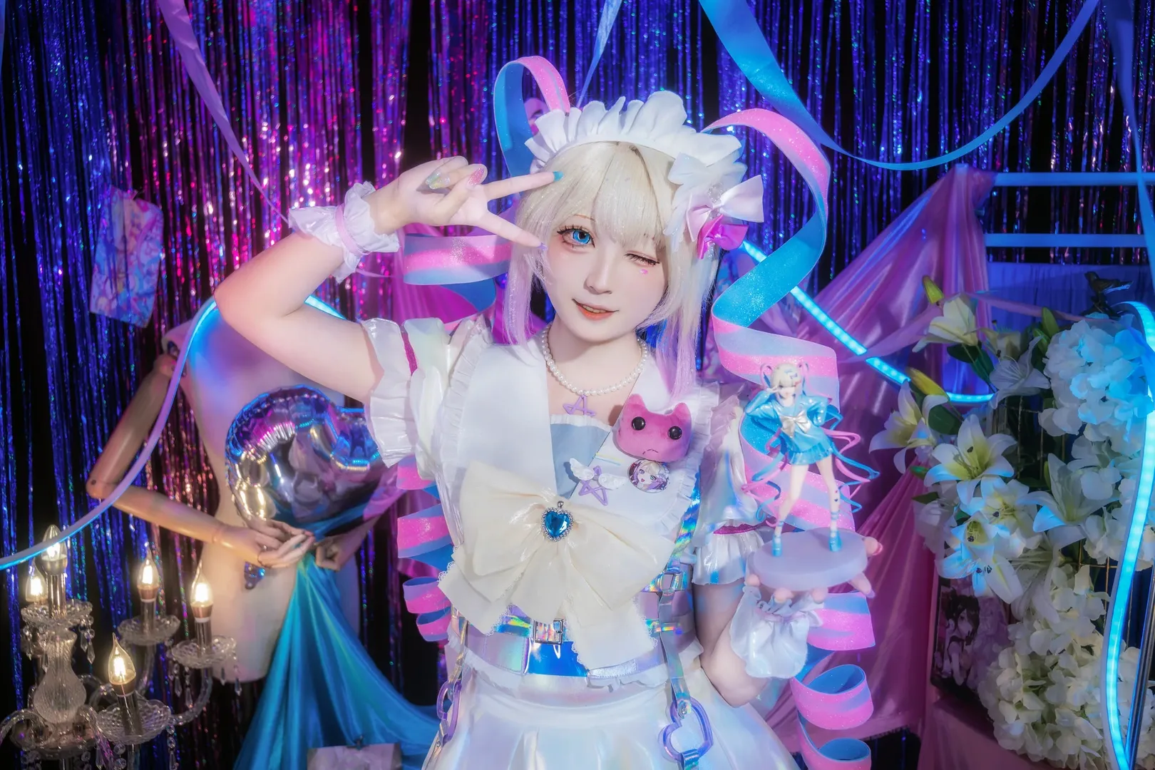 Cosplay, 超天酱cos, 白丝穿搭, 霓虹光影, 主播女孩重度依赖 - 第6张