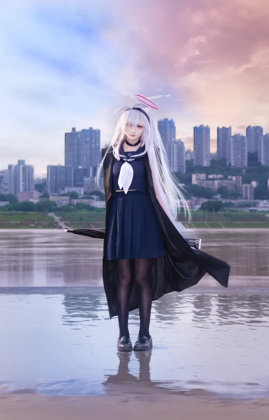 蔚蓝档案, 普拉娜cos, cosplay摄影, 黑丝穿搭, 二次元外景 - 第1张