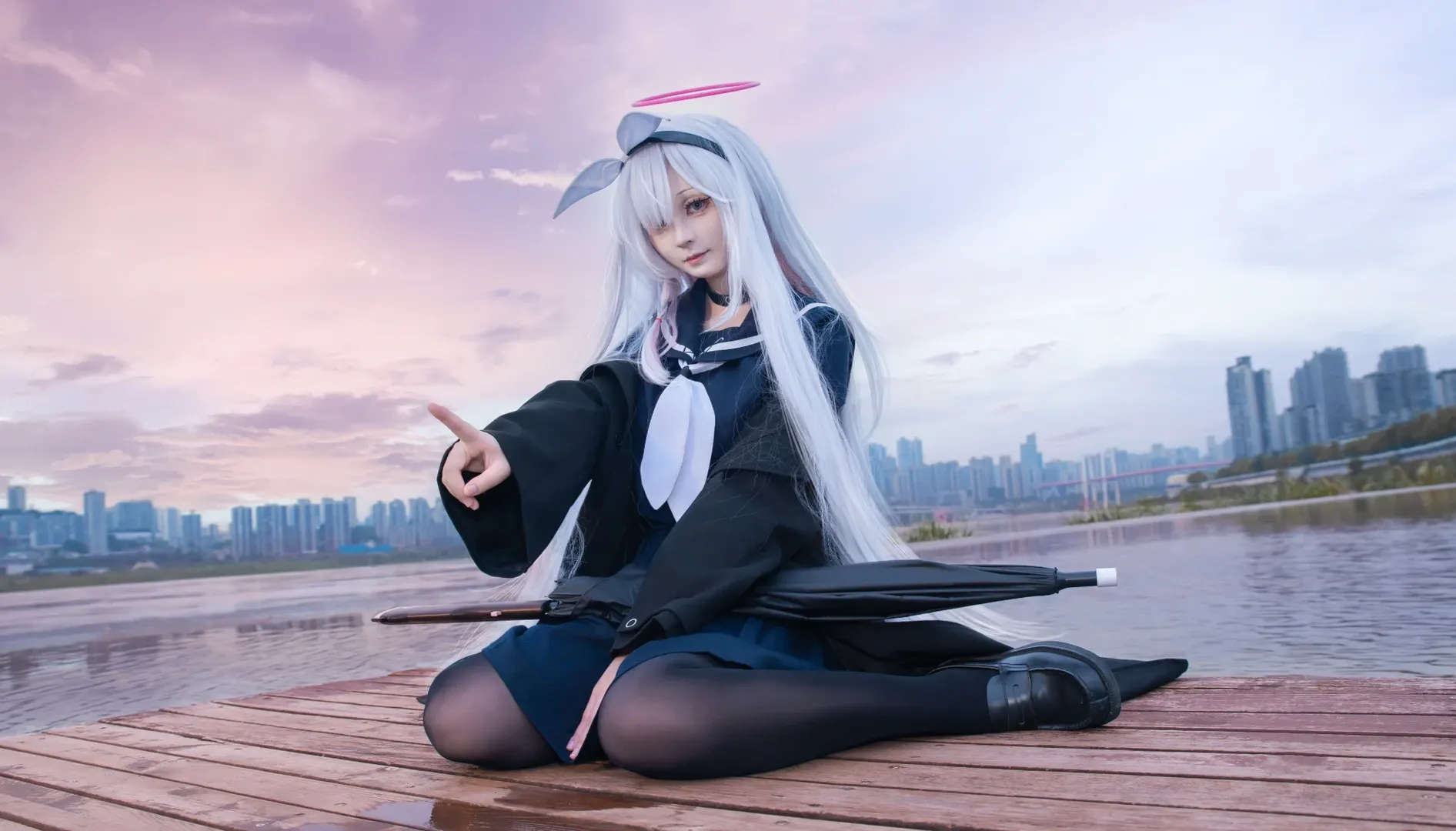 蔚蓝档案, 普拉娜cos, cosplay摄影, 黑丝穿搭, 二次元外景 - 第3张