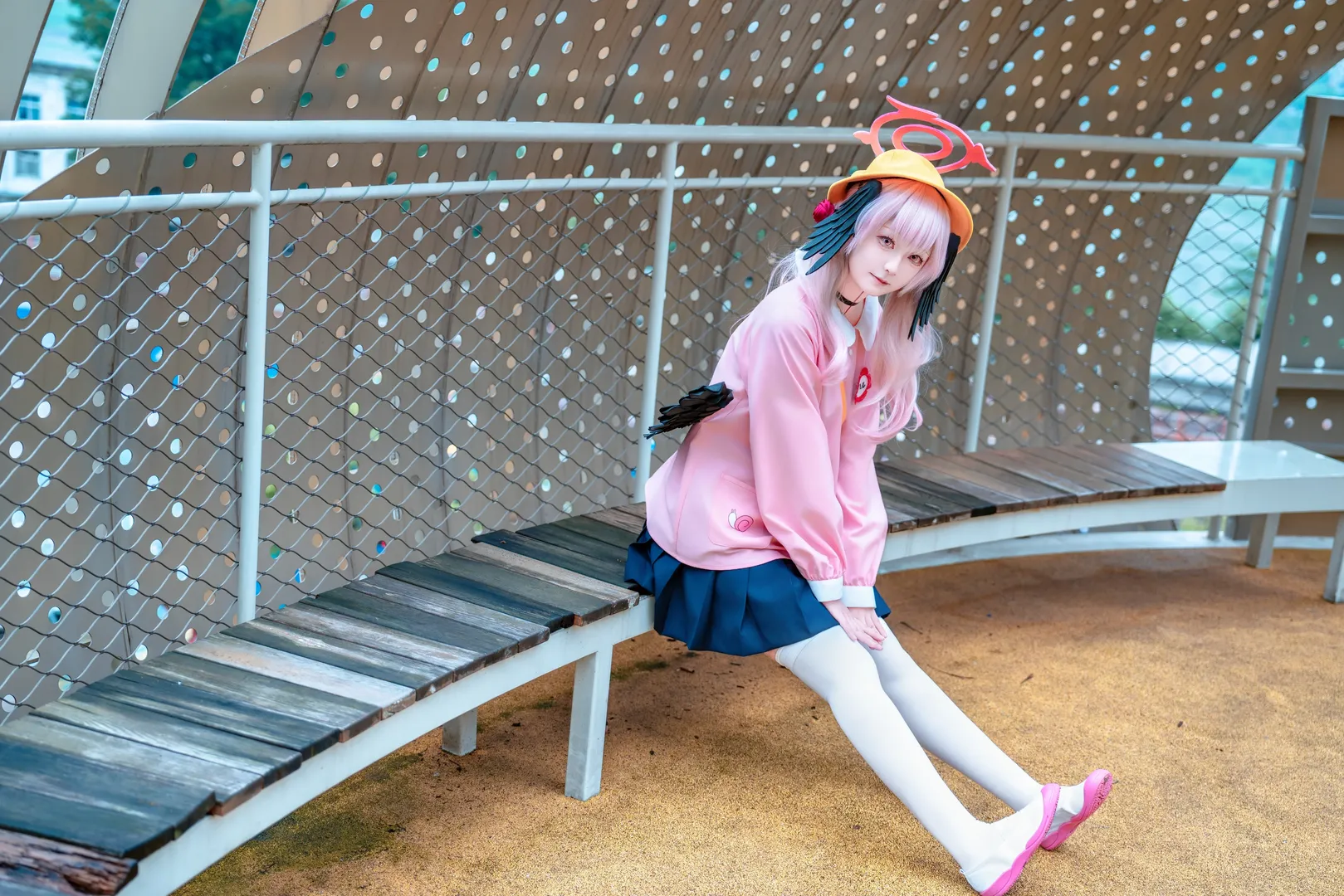cosplay, 蔚蓝档案, 下江小春cos, 白丝cos, 户外游乐园 - 第3张