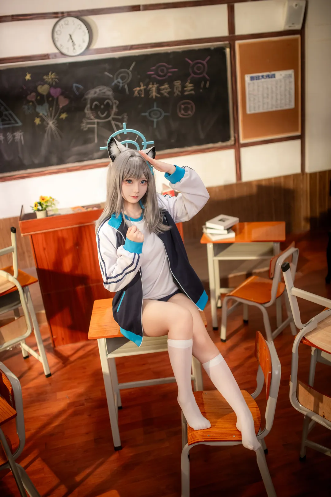 cosplay, 蔚蓝档案, 校园写真, 二次元cos, 砂狼白子cos - 第1张