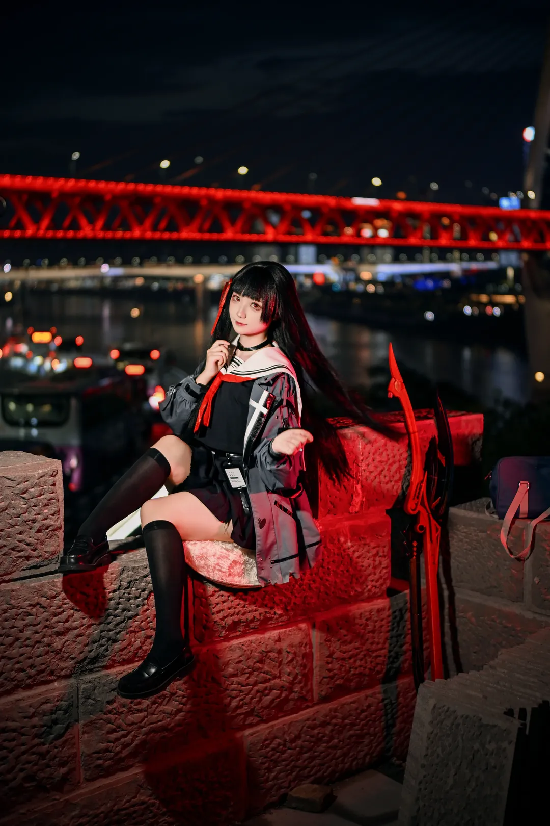 Wuthering Waves, Night portrait, Cosplay outfit, Black stockings cosplay, Kuchiba Chisa cosplay - Image 3