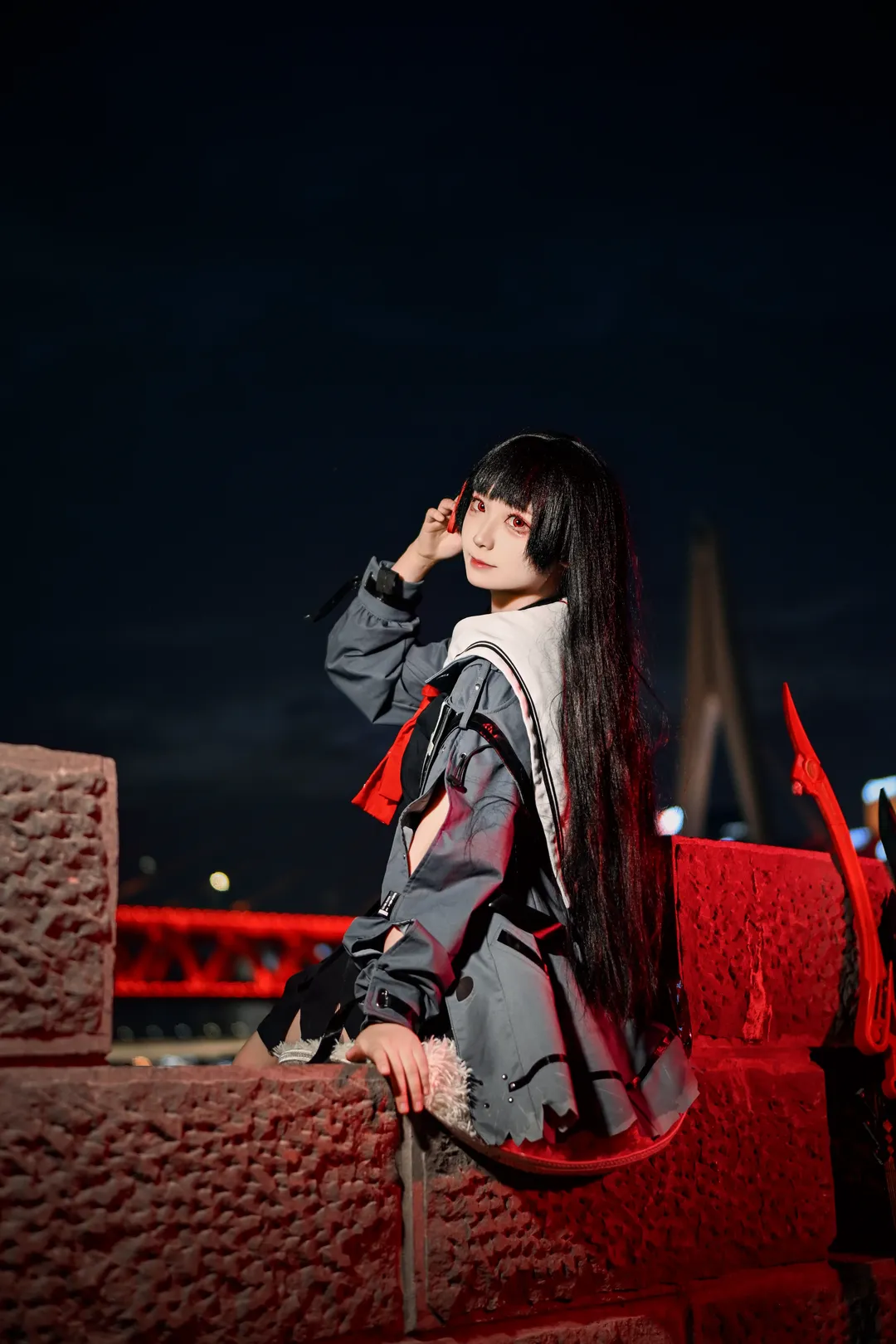 Wuthering Waves, Night portrait, Cosplay outfit, Black stockings cosplay, Kuchiba Chisa cosplay - Image 4