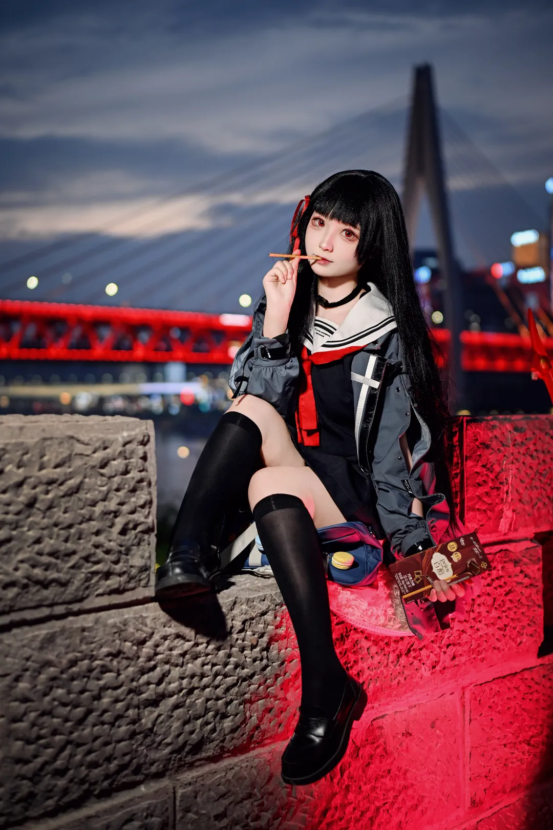 Wuthering Waves, Night portrait, Cosplay outfit, Black stockings cosplay, Kuchiba Chisa cosplay - Image 5