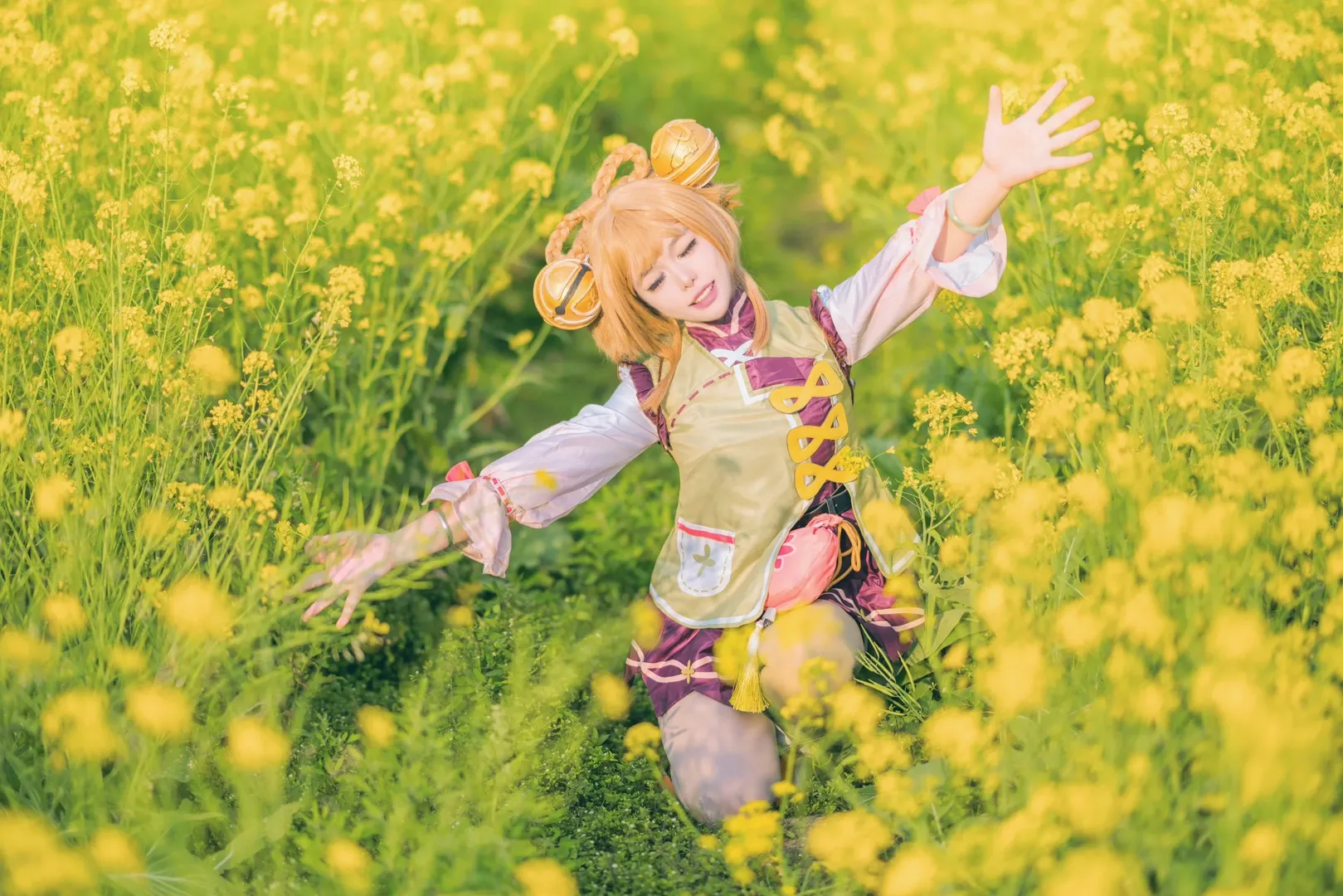 原神, ヨォーヨ コスプレ, 白ストッキング, 菜の花畑, 崇左撮影依頼 - 2枚目