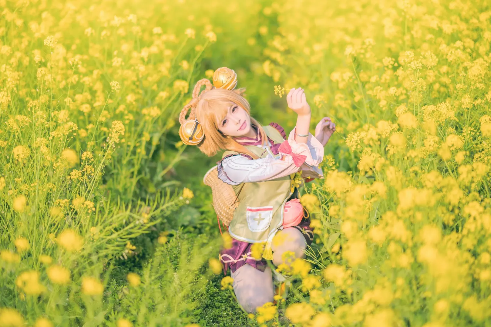 原神, ヨォーヨ コスプレ, 白ストッキング, 菜の花畑, 崇左撮影依頼 - 3枚目