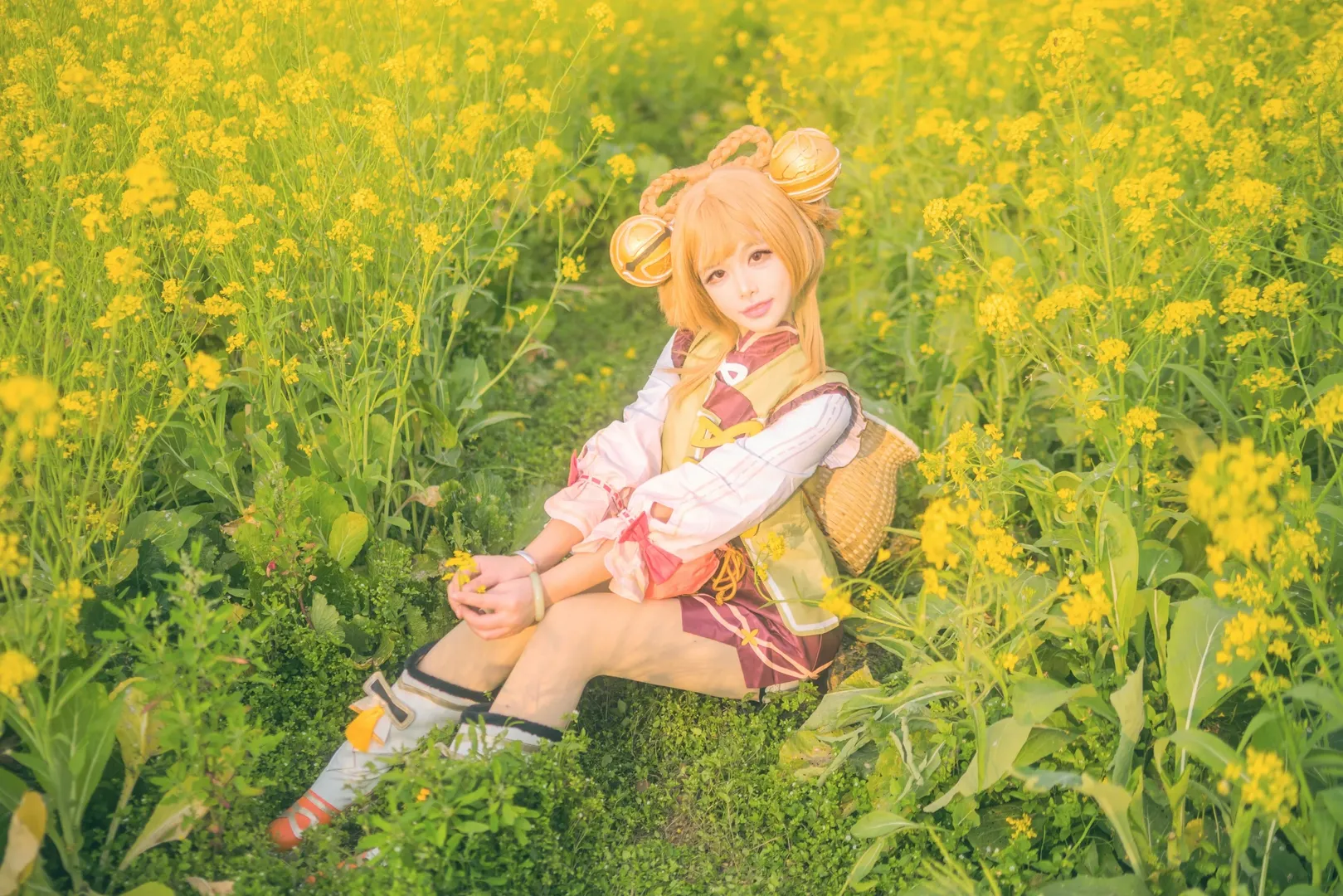 原神, ヨォーヨ コスプレ, 白ストッキング, 菜の花畑, 崇左撮影依頼 - 6枚目