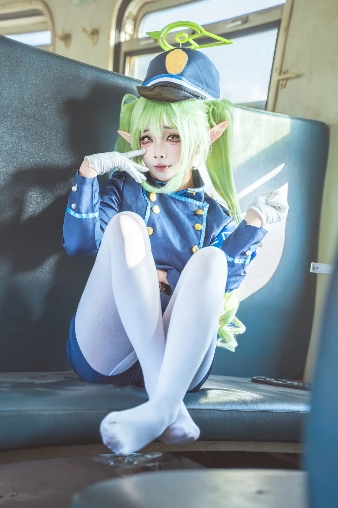 蔚蓝档案, 橘望cos, 白丝cosplay, 铁道部cos, 复古列车摄影
