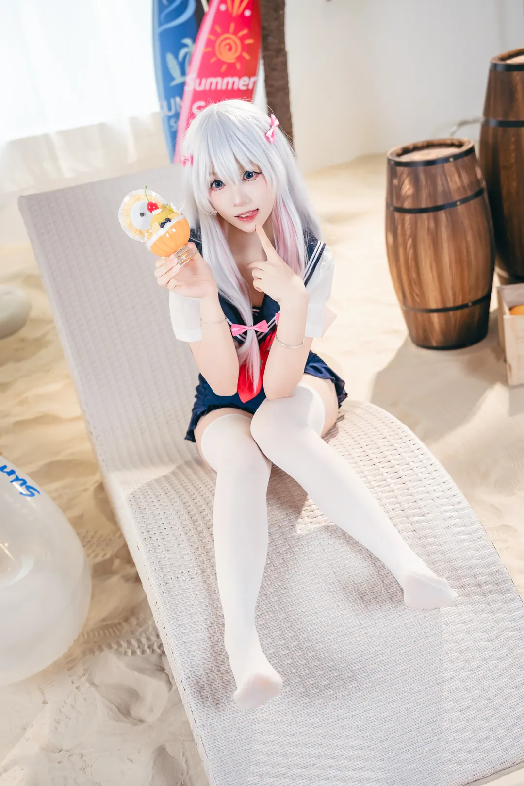 Anime cosplay, Sagiri cosplay, Eromanga Sensei, White thigh-highs outfit, Summer sailor uniform - Image 1