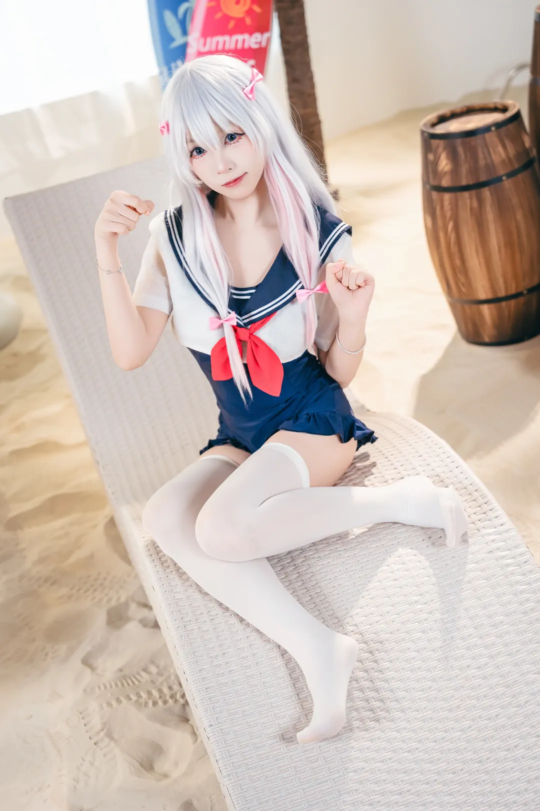 Anime cosplay, Sagiri cosplay, Eromanga Sensei, White thigh-highs outfit, Summer sailor uniform - Image 2