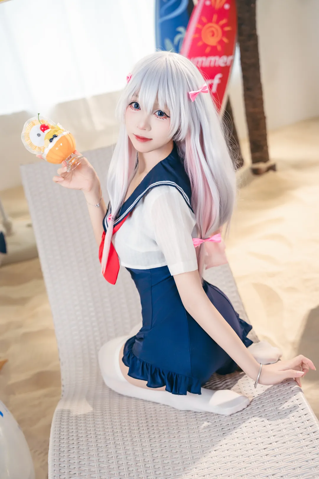 Anime cosplay, Sagiri cosplay, Eromanga Sensei, White thigh-highs outfit, Summer sailor uniform - Image 3