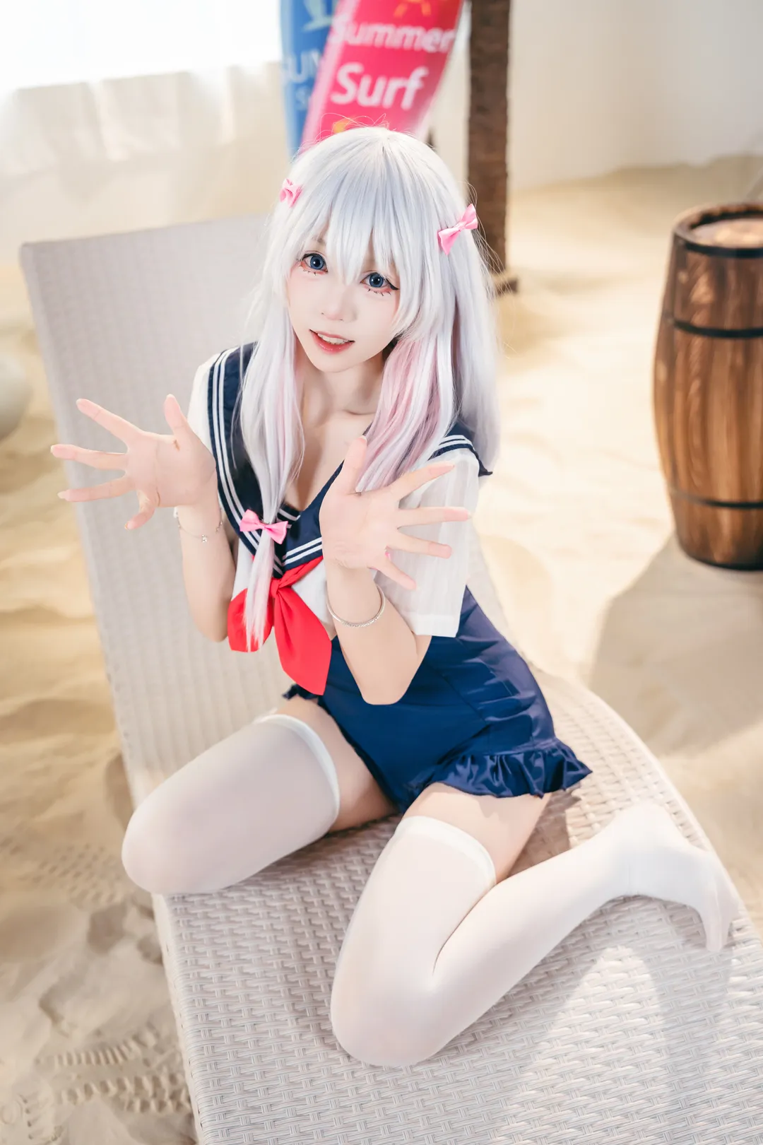 Anime cosplay, Sagiri cosplay, Eromanga Sensei, White thigh-highs outfit, Summer sailor uniform - Image 4