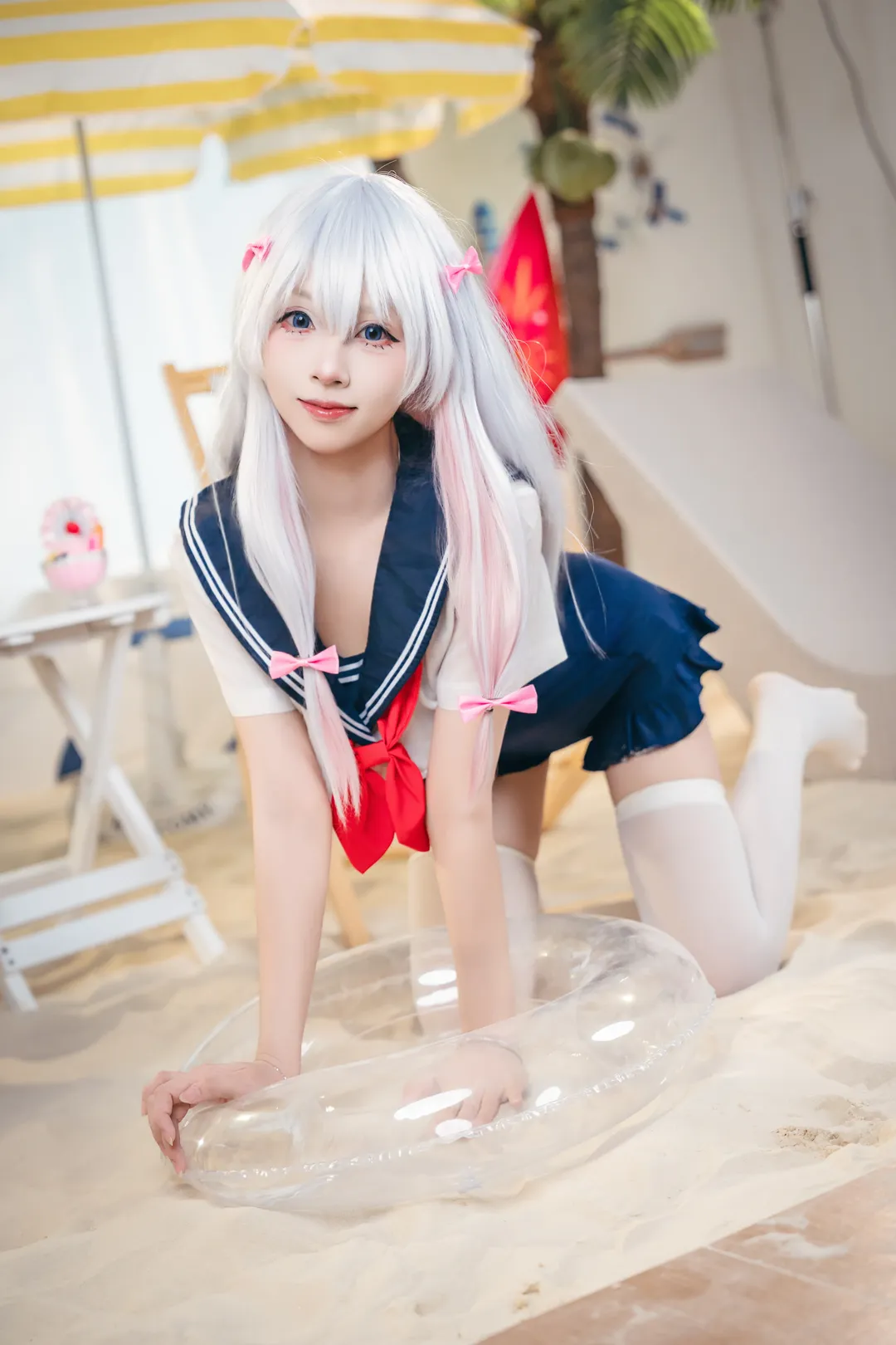 Anime cosplay, Sagiri cosplay, Eromanga Sensei, White thigh-highs outfit, Summer sailor uniform - Image 5