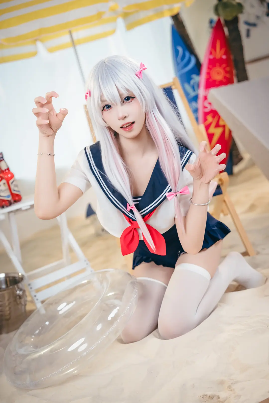 Anime cosplay, Sagiri cosplay, Eromanga Sensei, White thigh-highs outfit, Summer sailor uniform - Image 6