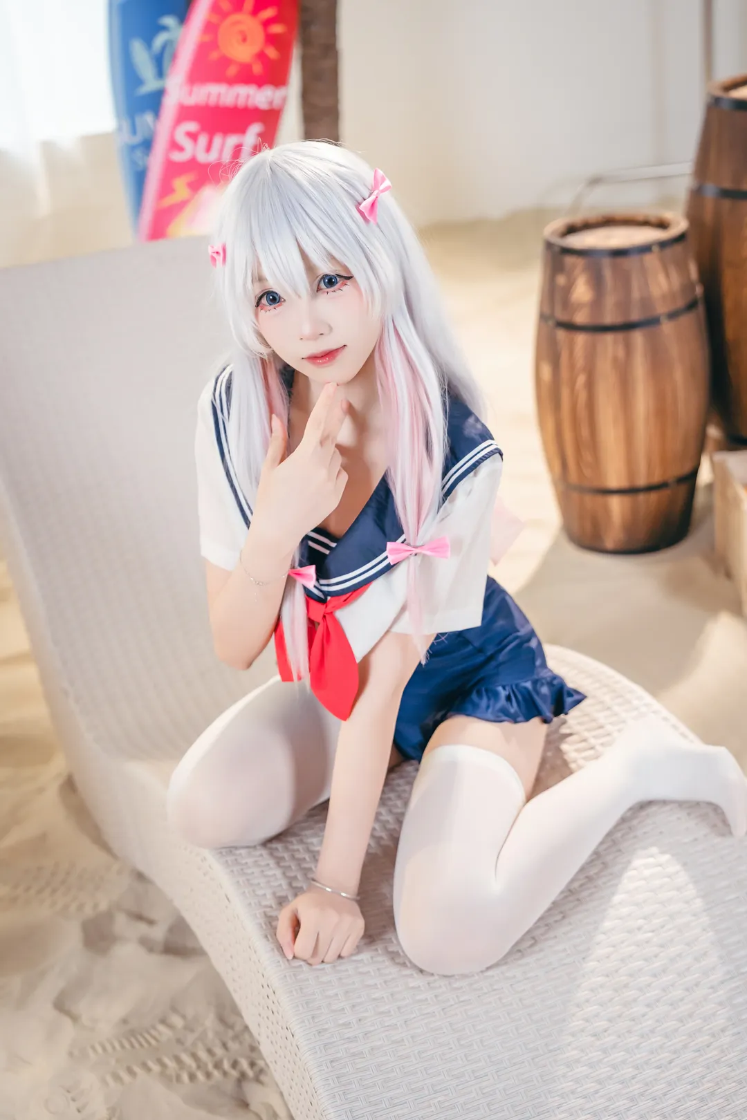 Anime cosplay, Sagiri cosplay, Eromanga Sensei, White thigh-highs outfit, Summer sailor uniform - Image 7