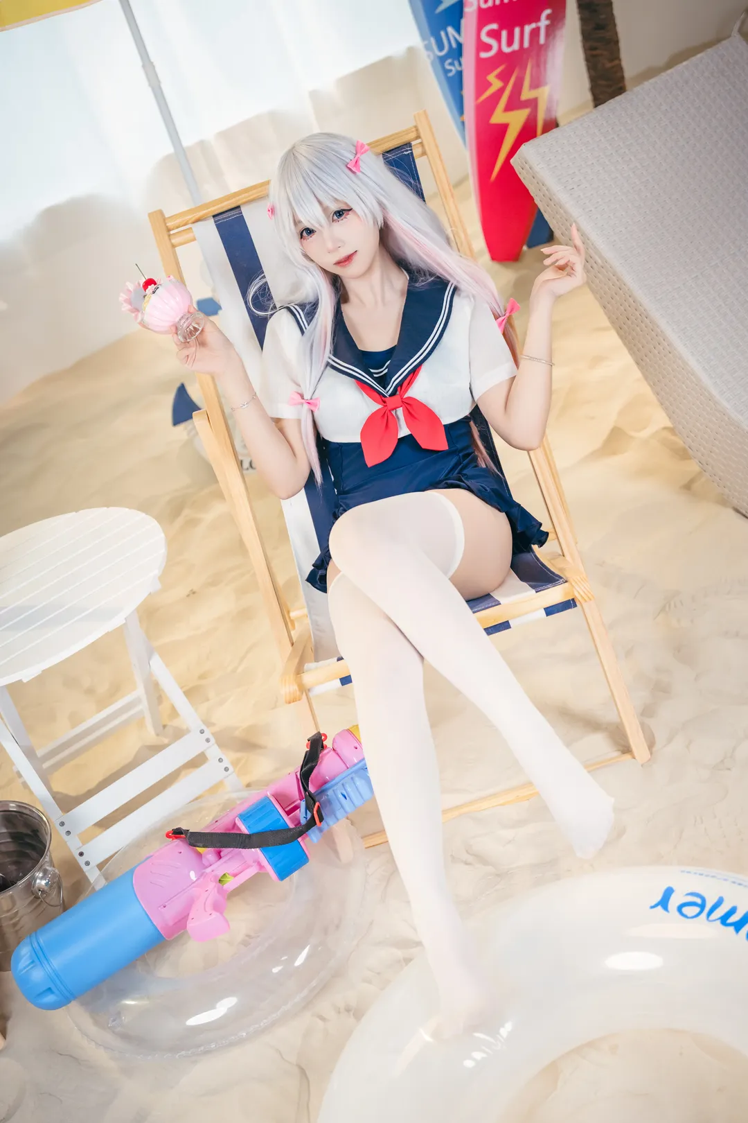 二次元cosplay, 纱雾cos, 埃罗芒阿老师, 白丝穿搭, 夏日水手服