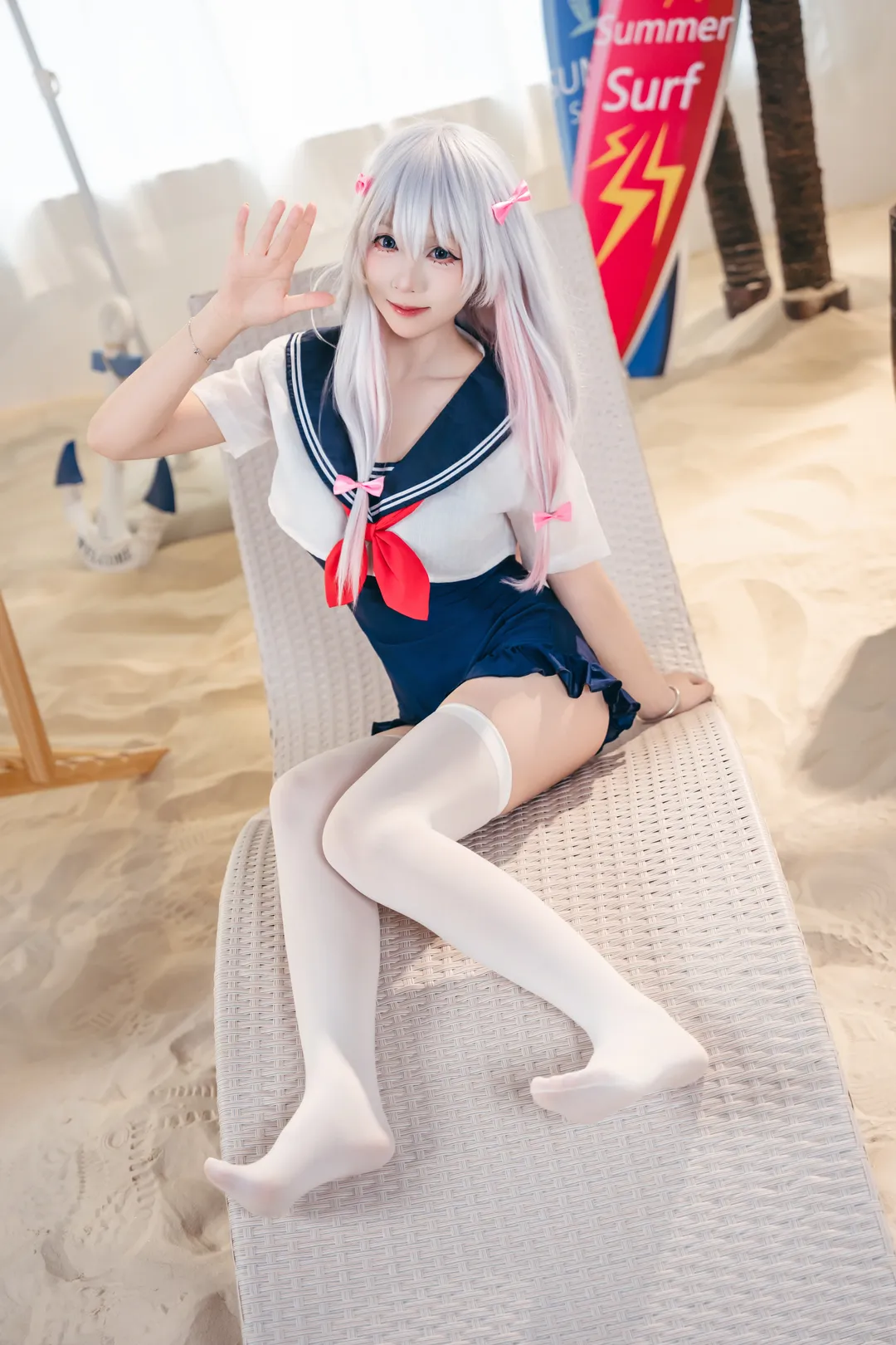Anime cosplay, Sagiri cosplay, Eromanga Sensei, White thigh-highs outfit, Summer sailor uniform - Image 9