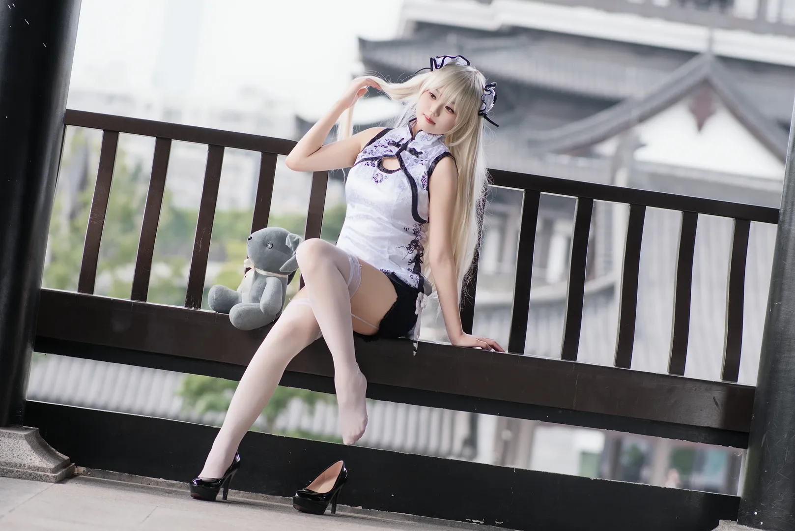 穹妹cos, 緣分的天空, 国风旗袍, cosplay穿搭, 白丝cos - 第3张