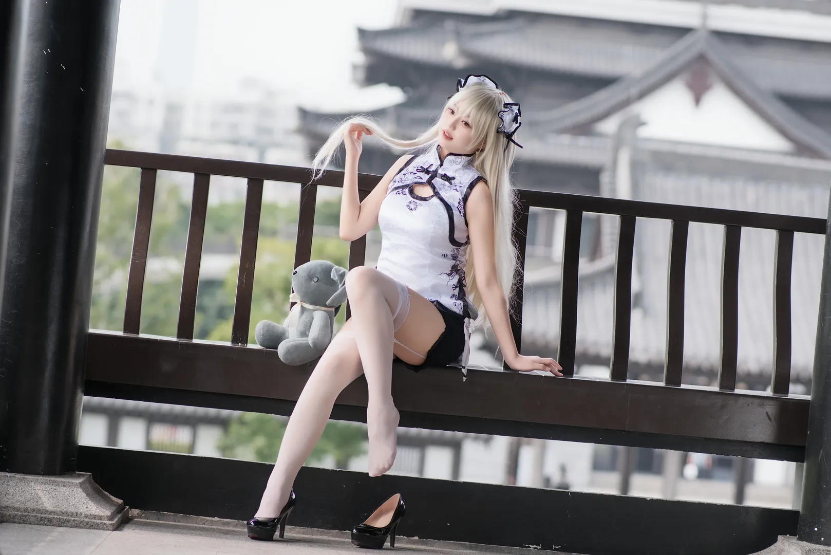 穹妹cos, 緣分的天空, 国风旗袍, cosplay穿搭, 白丝cos - 第4张