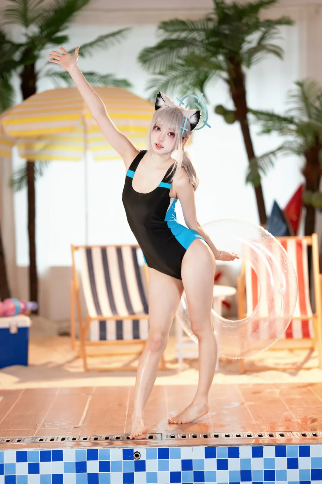 碧蓝档案, 二次元cosplay, 夏日写真, 泳装摄影, 砂狼白子cos