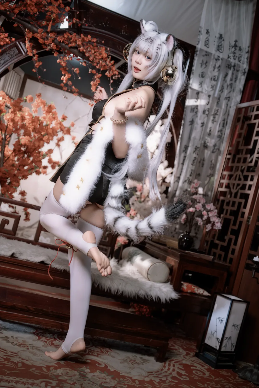 二次元, 白虎娘cos, 白丝, 古风, 兽耳 - 第1张