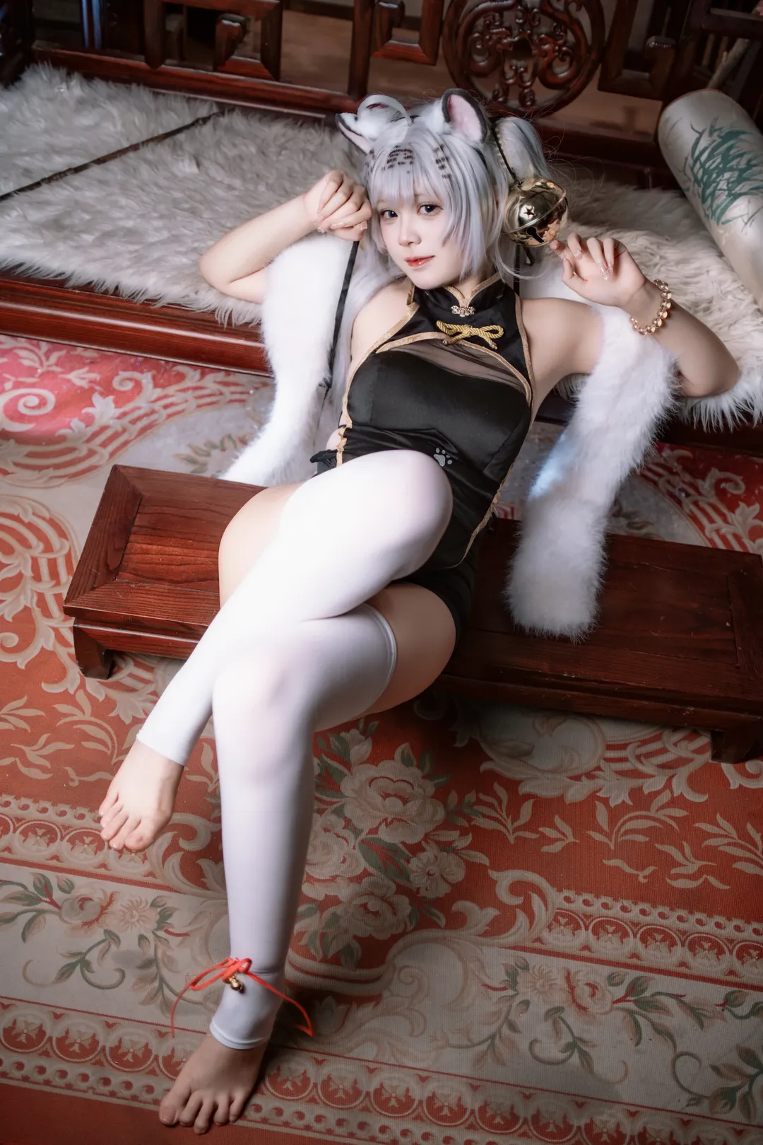 二次元, 白虎娘cos, 白丝, 古风, 兽耳