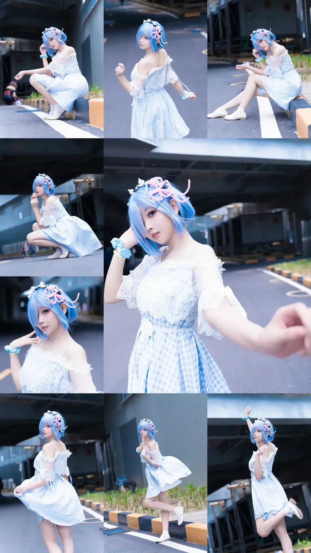 cosplay, 海边摄影, 漫展场照, 蕾姆cos, 蓝白格子裙 - 第1张