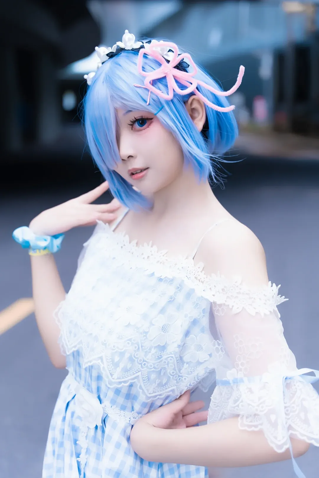 cosplay, 海边摄影, 漫展场照, 蕾姆cos, 蓝白格子裙 - 第2张