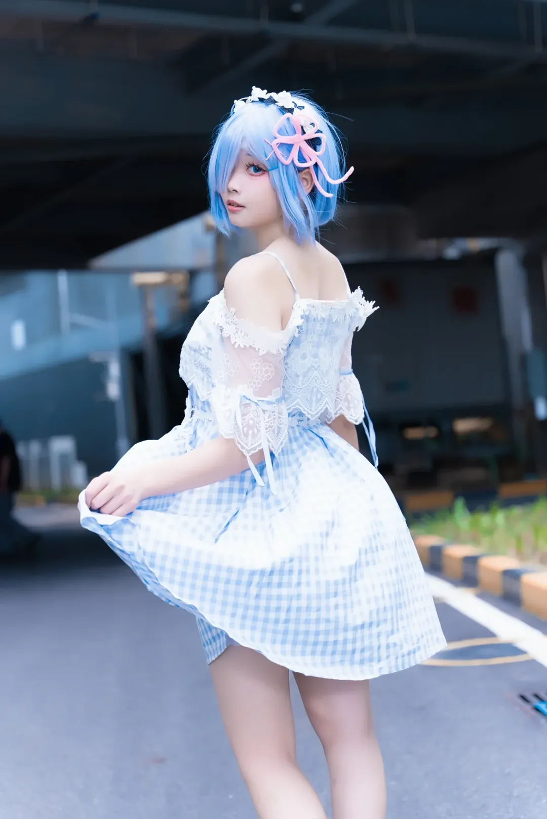 cosplay, 海边摄影, 漫展场照, 蕾姆cos, 蓝白格子裙 - 第3张