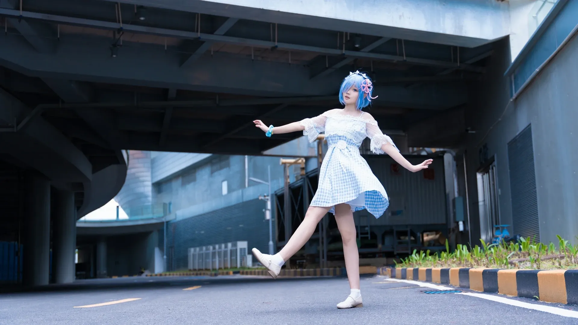 cosplay, 海边摄影, 漫展场照, 蕾姆cos, 蓝白格子裙