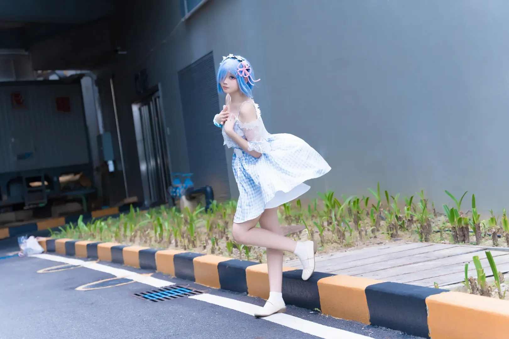 cosplay, 海边摄影, 漫展场照, 蕾姆cos, 蓝白格子裙 - 第5张