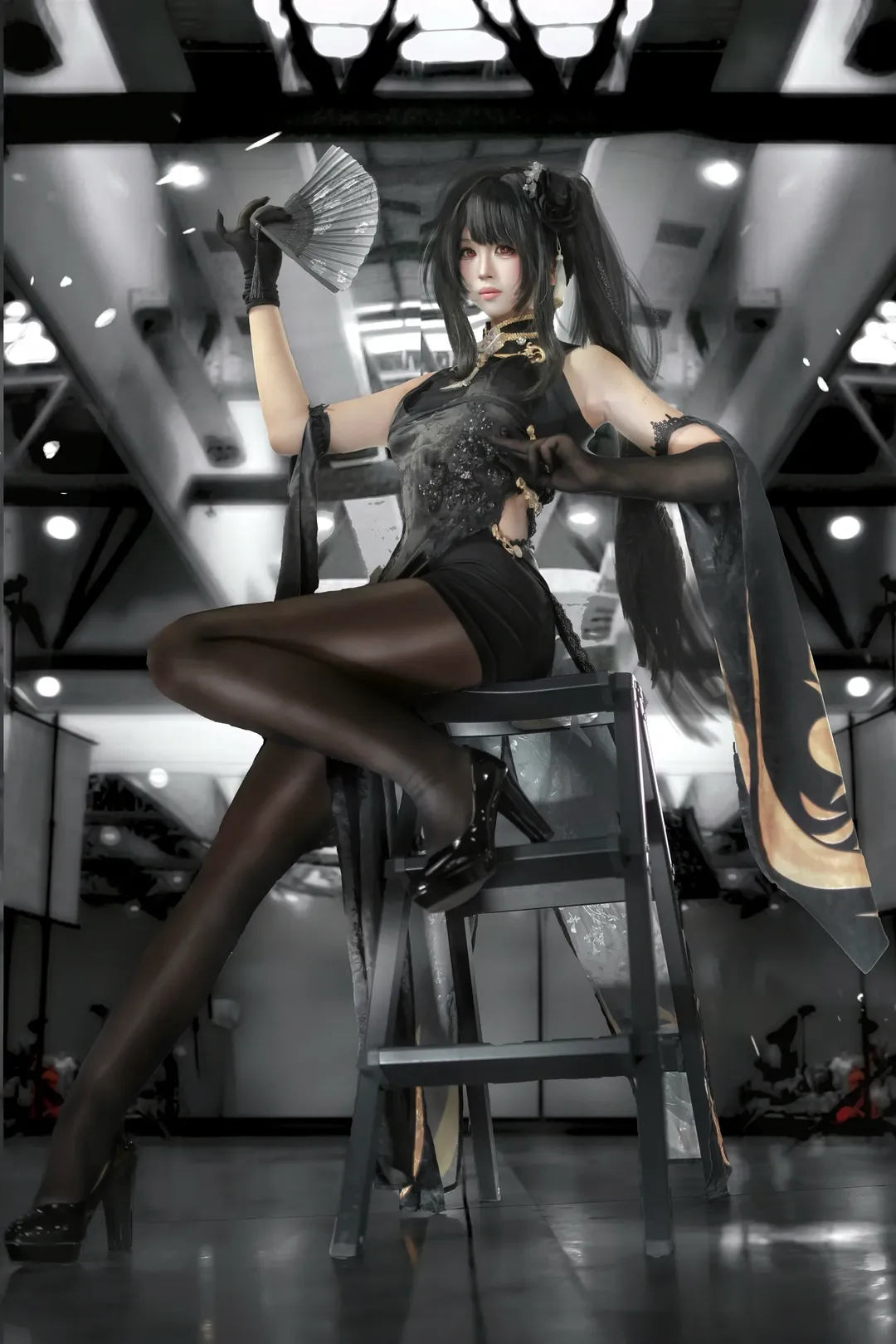 Azur Lane, Zhen Hai cosplay, Black tights outfit, Onee-san cosplay, Black Cheongsam - Image 1