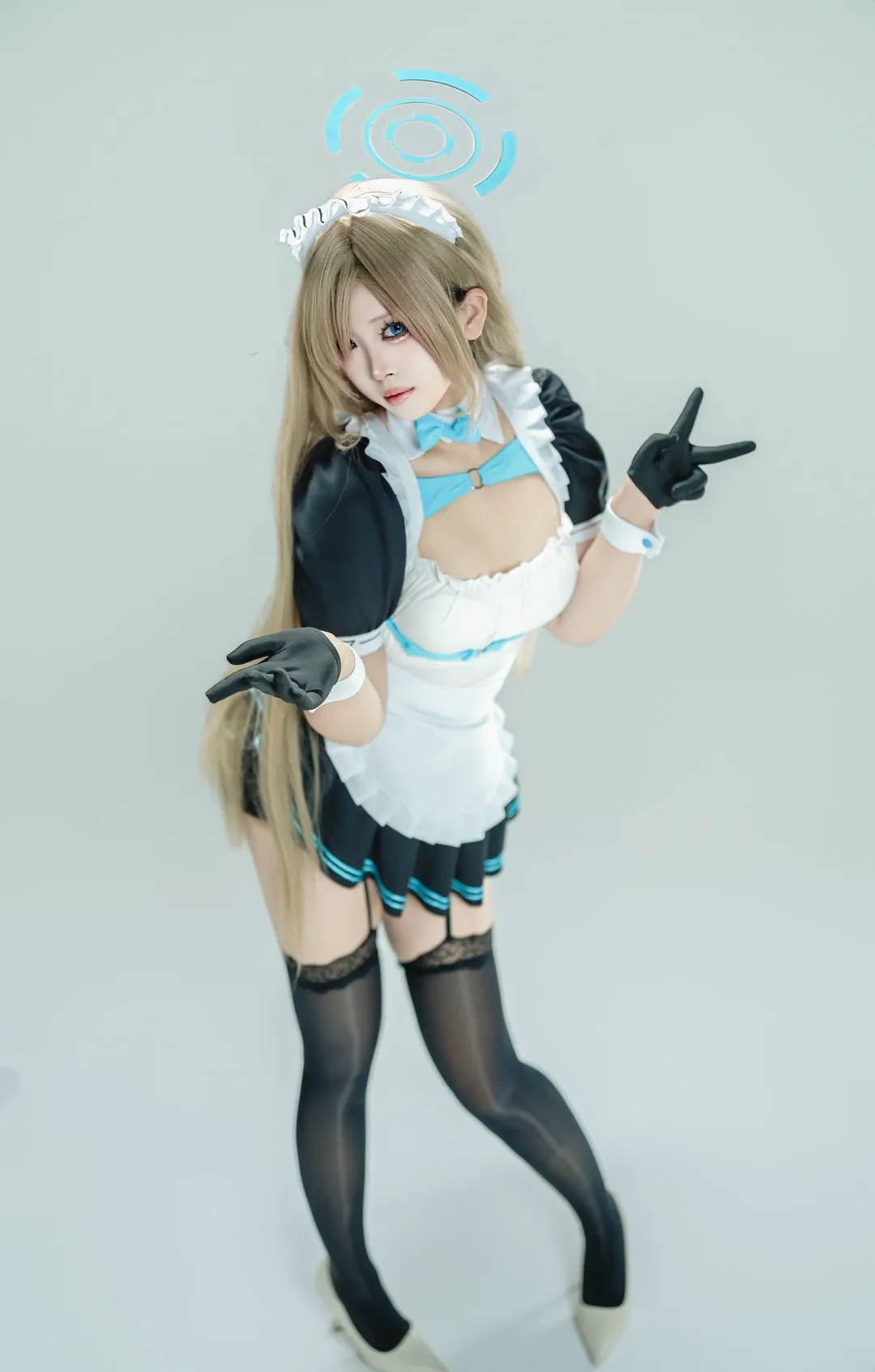 蔚蓝档案, 一之濑明日奈cos, 白棚摄影, 女仆装cos, 黑丝cosplay - 第2张