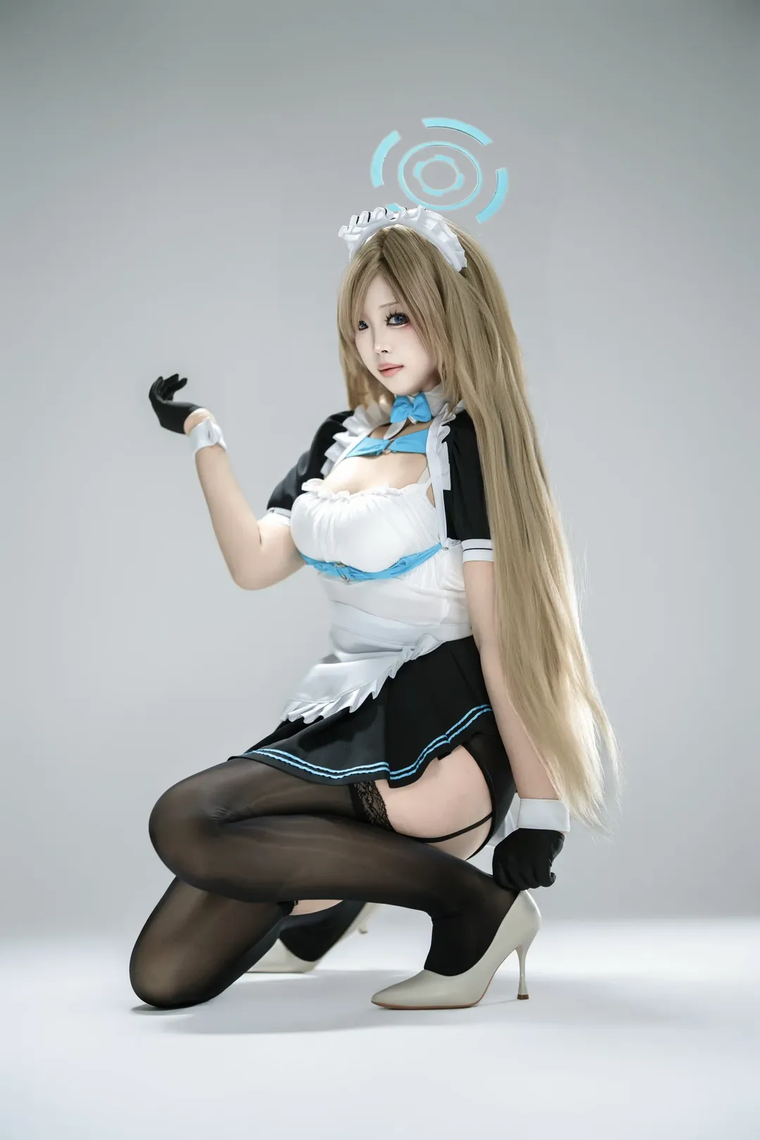 蔚蓝档案, 一之濑明日奈cos, 白棚摄影, 女仆装cos, 黑丝cosplay - 第4张