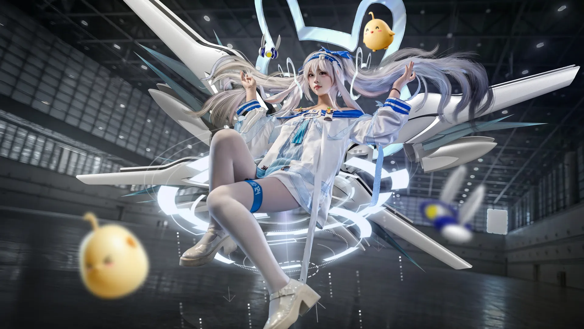 碧蓝航线, 拉菲cos, 二次元萌妹, 白丝cosplay, 机械翼装