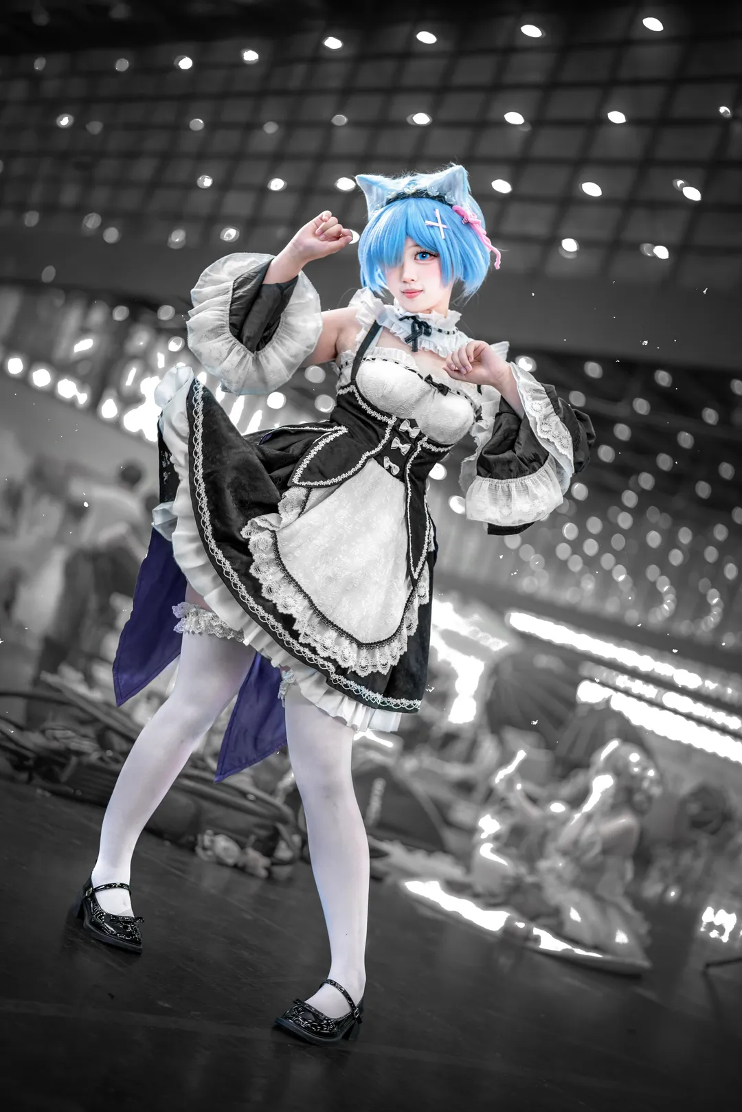 女仆装, cosplay摄影, 雷姆cos, 白丝连裤袜, 从零开始异世界生活