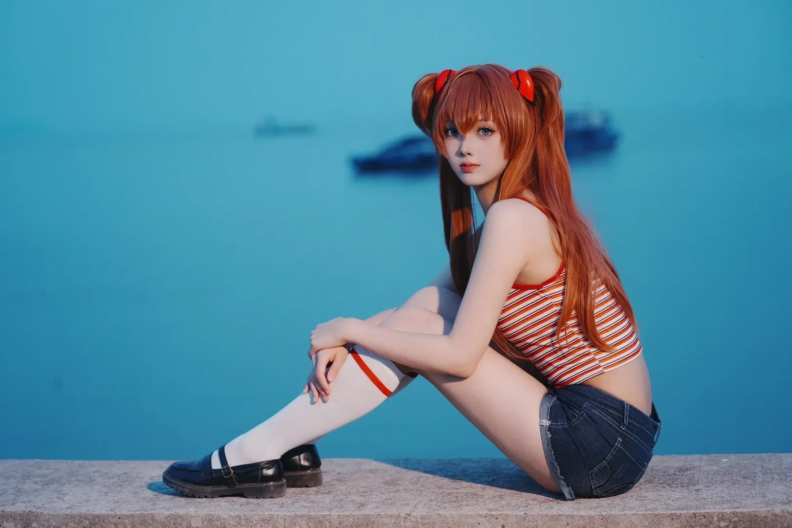 cosplay, 蓝调时刻, 明日香cos, 新世纪福音战士, 长筒袜 - 第3张