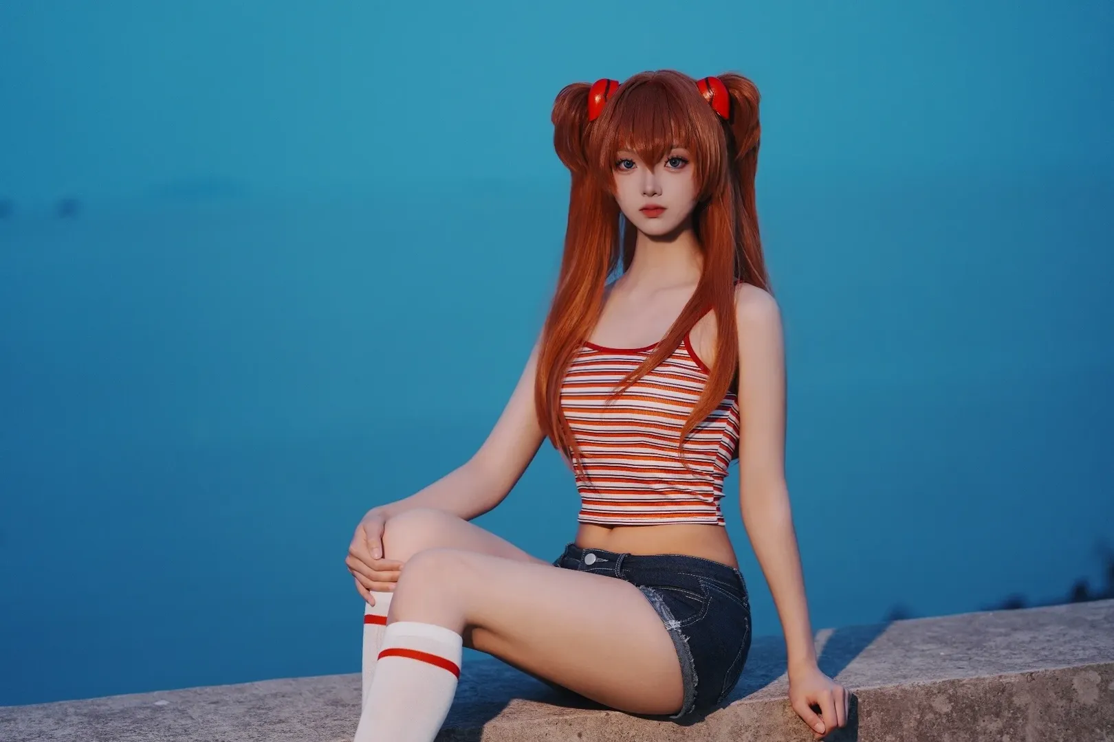 cosplay, 蓝调时刻, 明日香cos, 新世纪福音战士, 长筒袜 - 第4张
