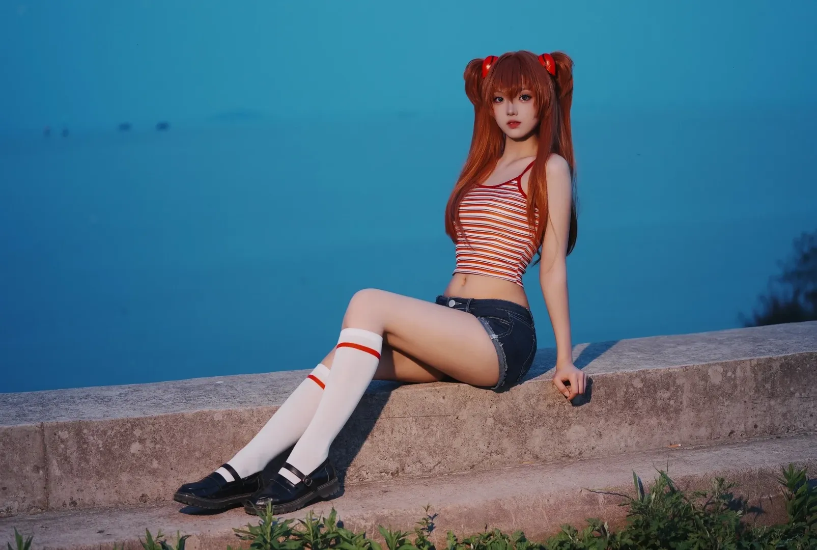 cosplay, 蓝调时刻, 明日香cos, 新世纪福音战士, 长筒袜 - 第5张