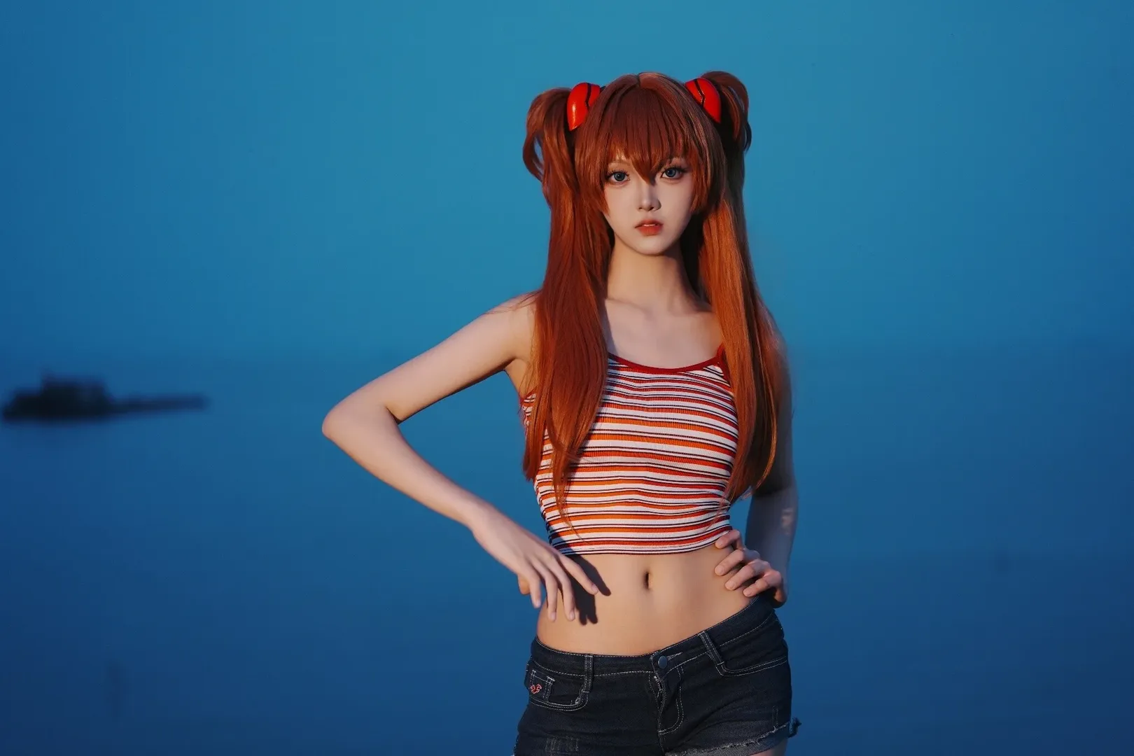 cosplay, 蓝调时刻, 明日香cos, 新世纪福音战士, 长筒袜